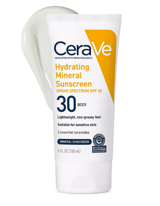 CeraVe Hydrating Mineral Body Sunscreen Lotion SPF 30 with Zinc Oxide, 5 Oz