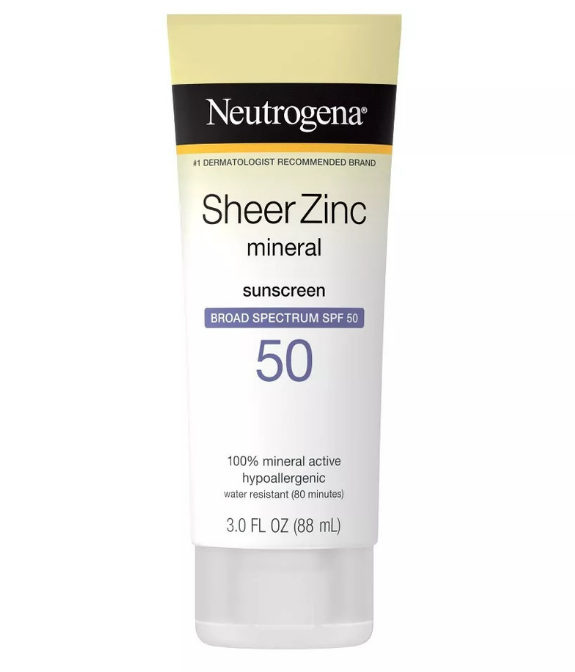 Neutrogena Sheer Zinc Mineral Sunscreen Lotion, SPF 50, 3 Oz